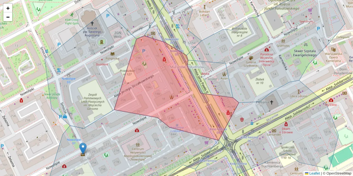 Szczegółowa mapa kodu pocztowego 01-001 z granicami, sąsiednimi kodami pocztowymi i urzędami pocztowymi