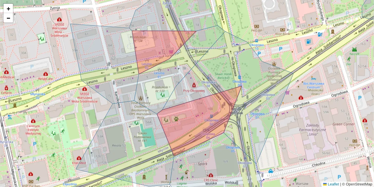 Szczegółowa mapa kodu pocztowego 01-016 z granicami, sąsiednimi kodami pocztowymi i urzędami pocztowymi