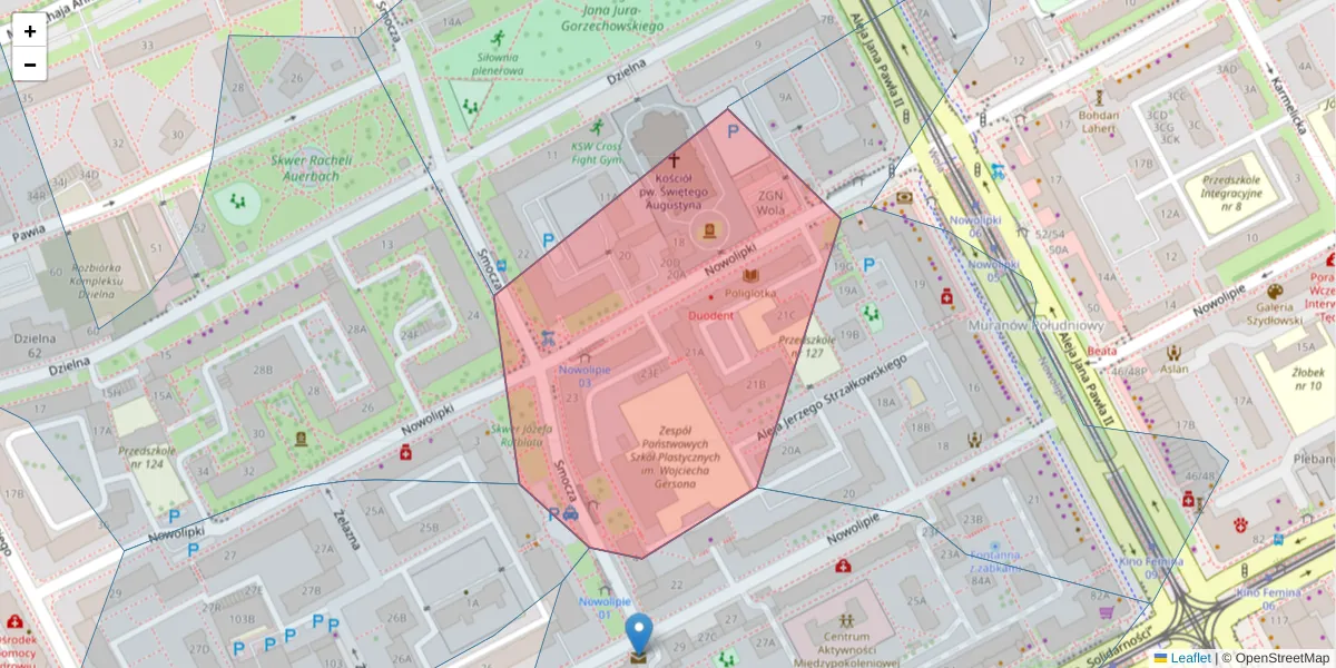Szczegółowa mapa kodu pocztowego 01-019 z granicami, sąsiednimi kodami pocztowymi i urzędami pocztowymi