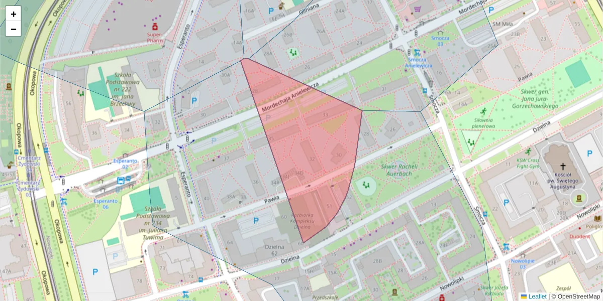 Szczegółowa mapa kodu pocztowego 01-030 z granicami, sąsiednimi kodami pocztowymi i urzędami pocztowymi