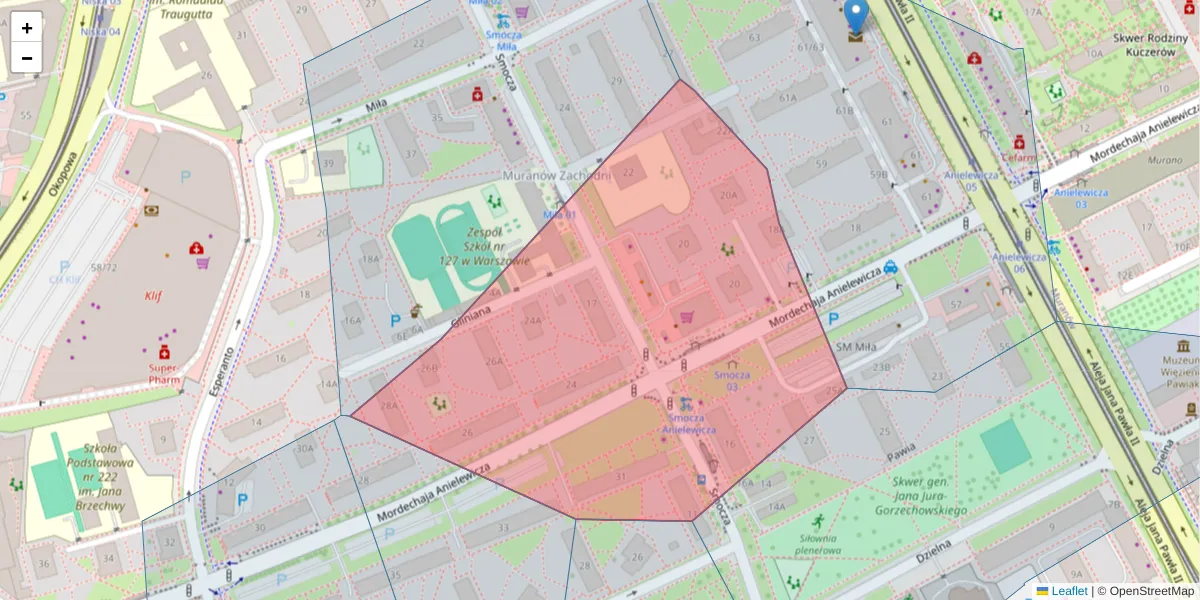 Szczegółowa mapa kodu pocztowego 01-034 z granicami, sąsiednimi kodami pocztowymi i urzędami pocztowymi