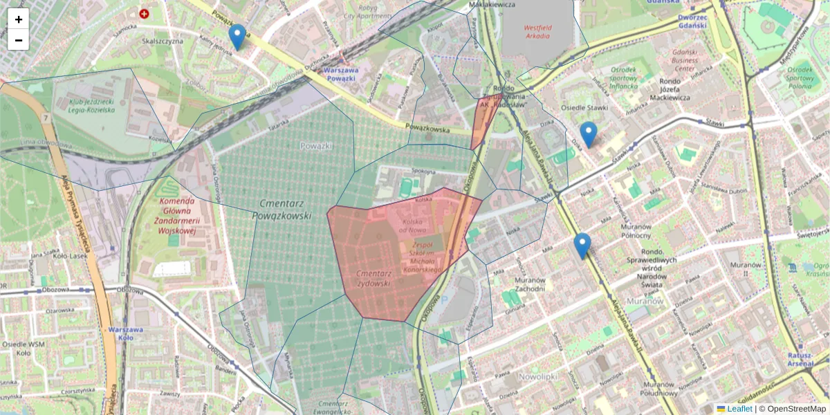 Szczegółowa mapa kodu pocztowego 01-043 z granicami, sąsiednimi kodami pocztowymi i urzędami pocztowymi