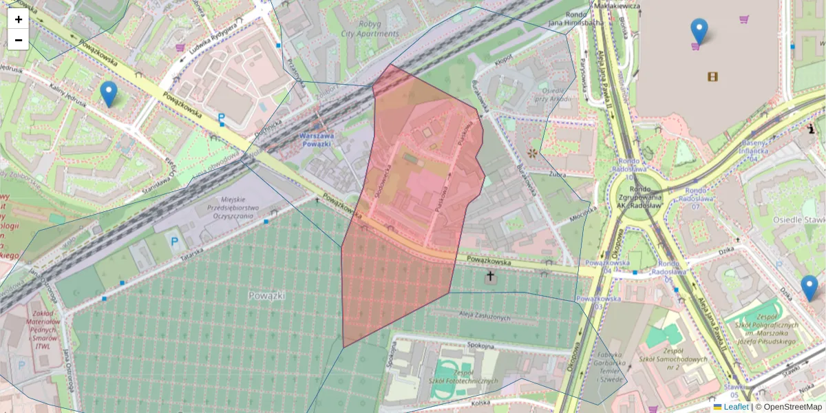 Szczegółowa mapa kodu pocztowego 01-067 z granicami, sąsiednimi kodami pocztowymi i urzędami pocztowymi