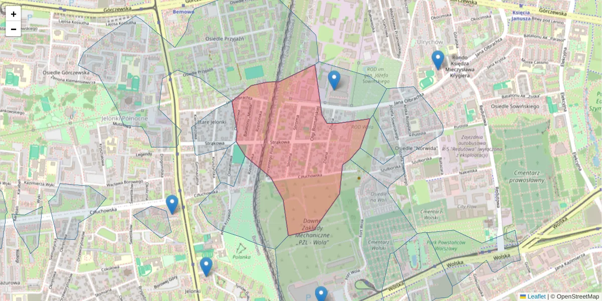 Szczegółowa mapa kodu pocztowego 01-100 z granicami, sąsiednimi kodami pocztowymi i urzędami pocztowymi