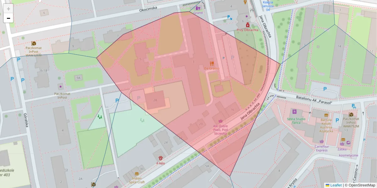 Szczegółowa mapa kodu pocztowego 01-114 z granicami, sąsiednimi kodami pocztowymi i urzędami pocztowymi