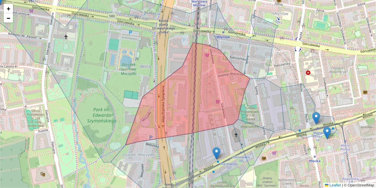 Szczegółowa mapa kodu pocztowego 01-142 z granicami, sąsiednimi kodami pocztowymi i urzędami pocztowymi