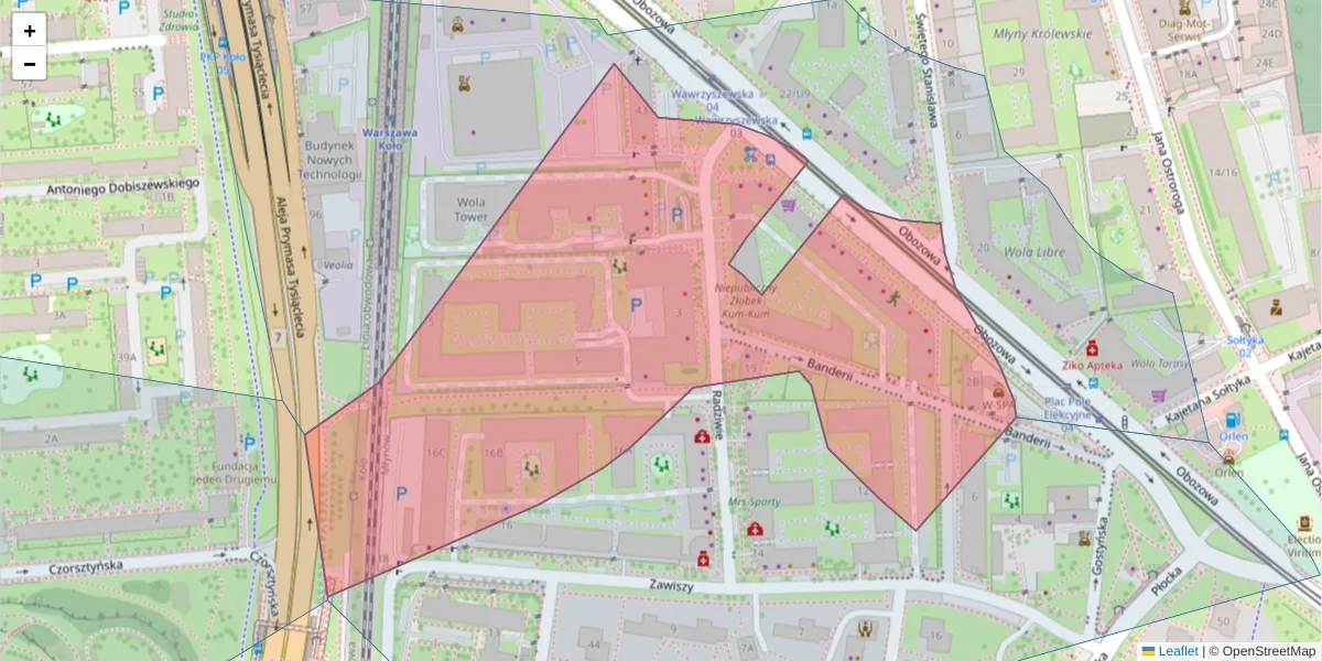 Szczegółowa mapa kodu pocztowego 01-164 z granicami, sąsiednimi kodami pocztowymi i urzędami pocztowymi