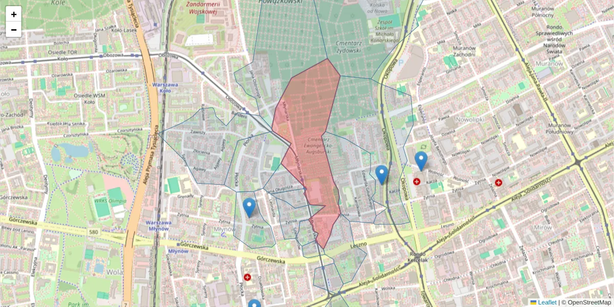 Szczegółowa mapa kodu pocztowego 01-171 z granicami, sąsiednimi kodami pocztowymi i urzędami pocztowymi
