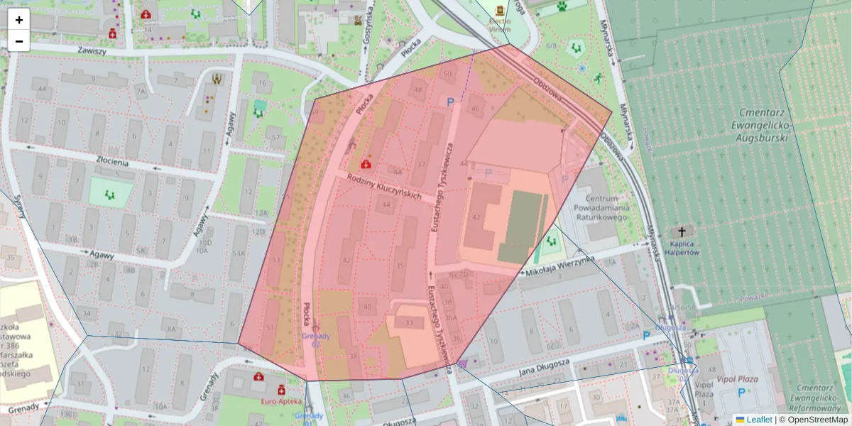 Szczegółowa mapa kodu pocztowego 01-172 z granicami, sąsiednimi kodami pocztowymi i urzędami pocztowymi