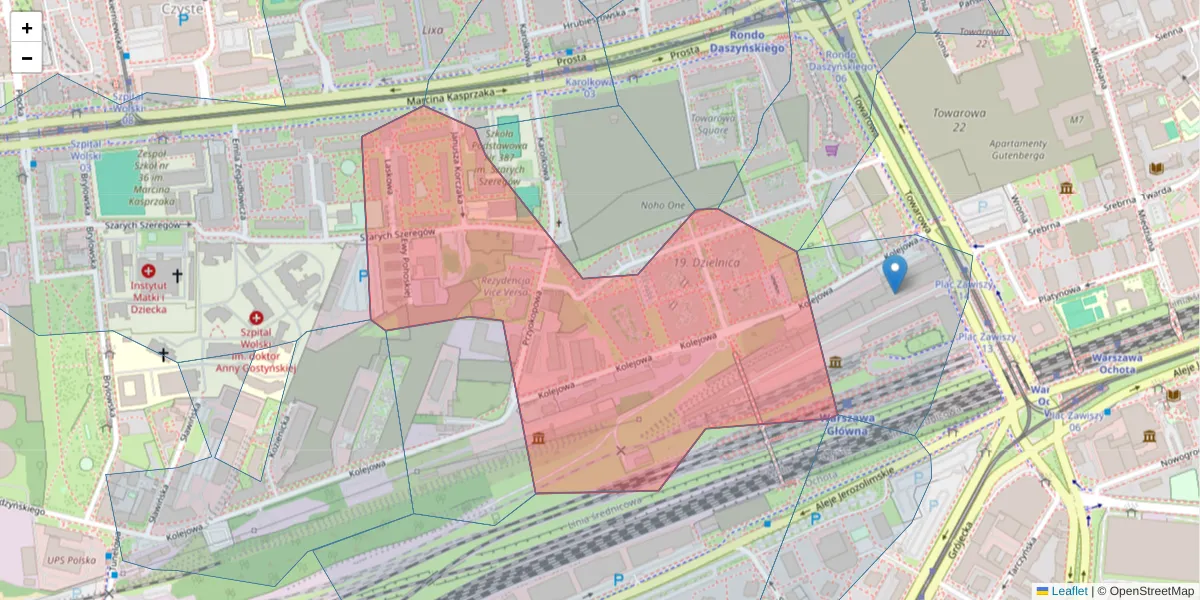 Szczegółowa mapa kodu pocztowego 01-210 z granicami, sąsiednimi kodami pocztowymi i urzędami pocztowymi