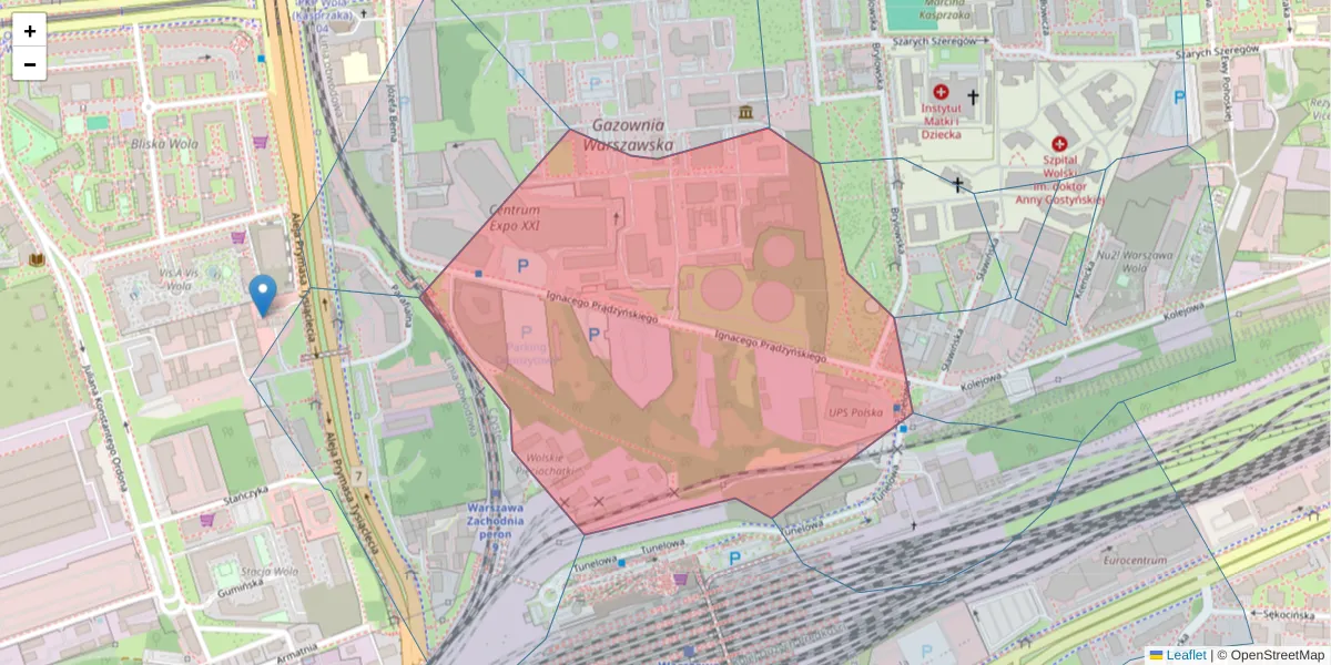 Szczegółowa mapa kodu pocztowego 01-222 z granicami, sąsiednimi kodami pocztowymi i urzędami pocztowymi