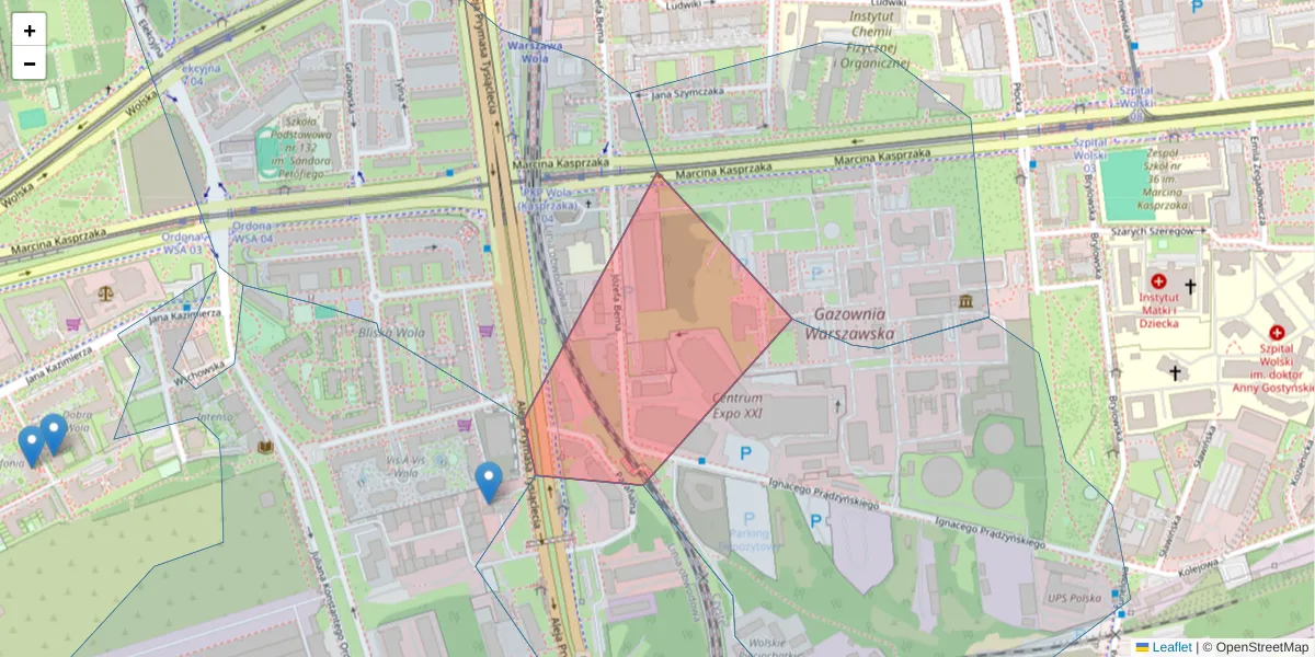 Szczegółowa mapa kodu pocztowego 01-225 z granicami, sąsiednimi kodami pocztowymi i urzędami pocztowymi