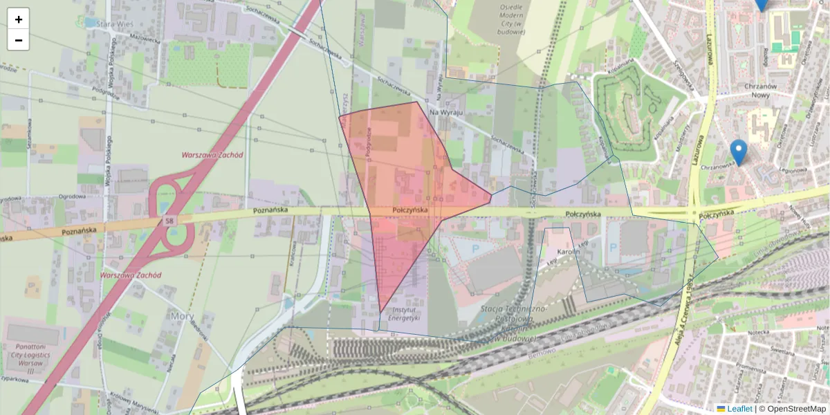 Szczegółowa mapa kodu pocztowego 01-304 z granicami, sąsiednimi kodami pocztowymi i urzędami pocztowymi