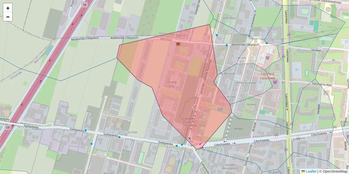 Szczegółowa mapa kodu pocztowego 01-307 z granicami, sąsiednimi kodami pocztowymi i urzędami pocztowymi