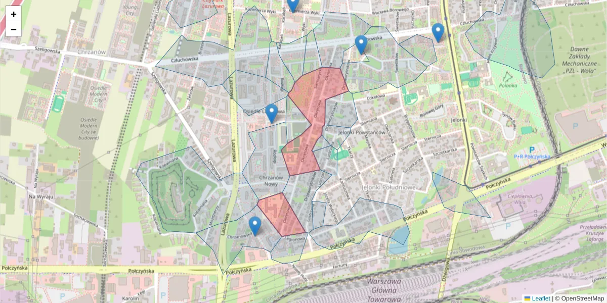 Szczegółowa mapa kodu pocztowego 01-309 z granicami, sąsiednimi kodami pocztowymi i urzędami pocztowymi