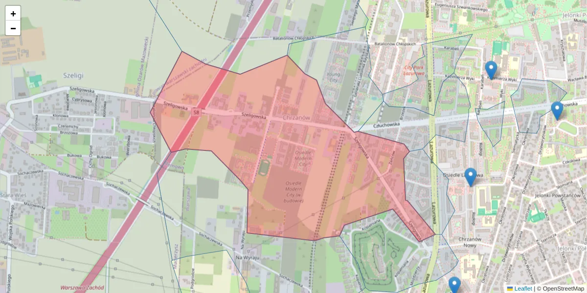 Szczegółowa mapa kodu pocztowego 01-320 z granicami, sąsiednimi kodami pocztowymi i urzędami pocztowymi