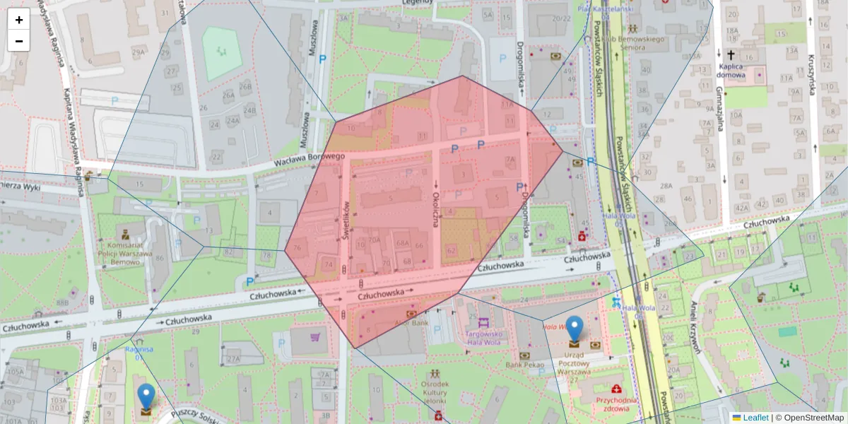 Szczegółowa mapa kodu pocztowego 01-359 z granicami, sąsiednimi kodami pocztowymi i urzędami pocztowymi
