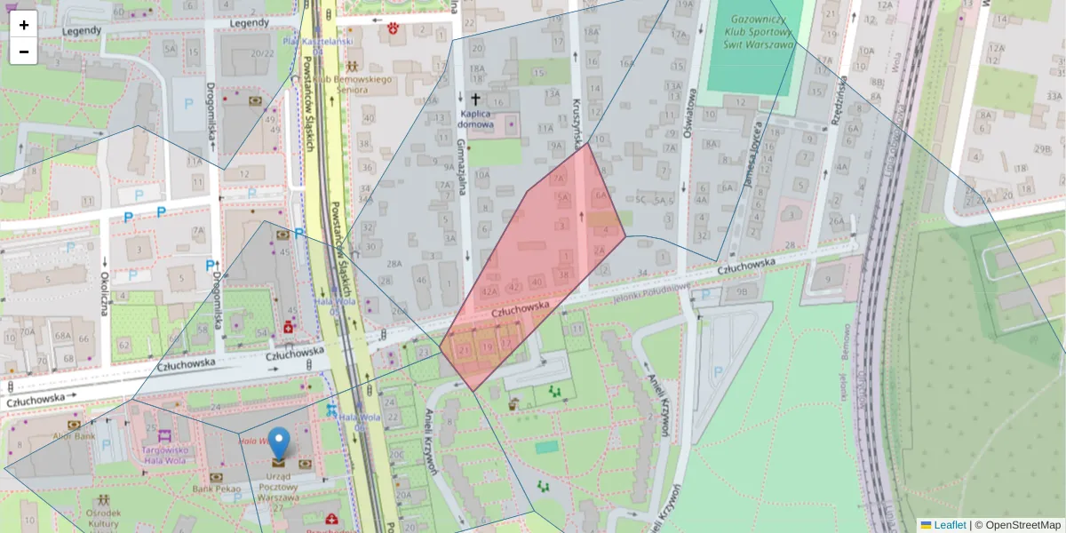 Szczegółowa mapa kodu pocztowego 01-365 z granicami, sąsiednimi kodami pocztowymi i urzędami pocztowymi