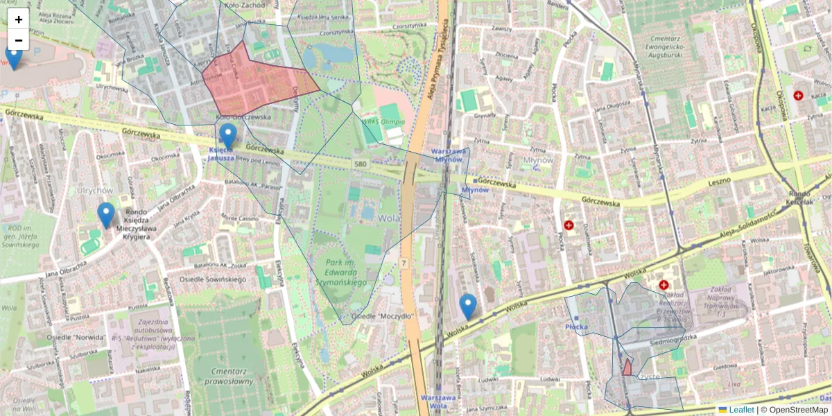 Szczegółowa mapa kodu pocztowego 01-402 z granicami, sąsiednimi kodami pocztowymi i urzędami pocztowymi