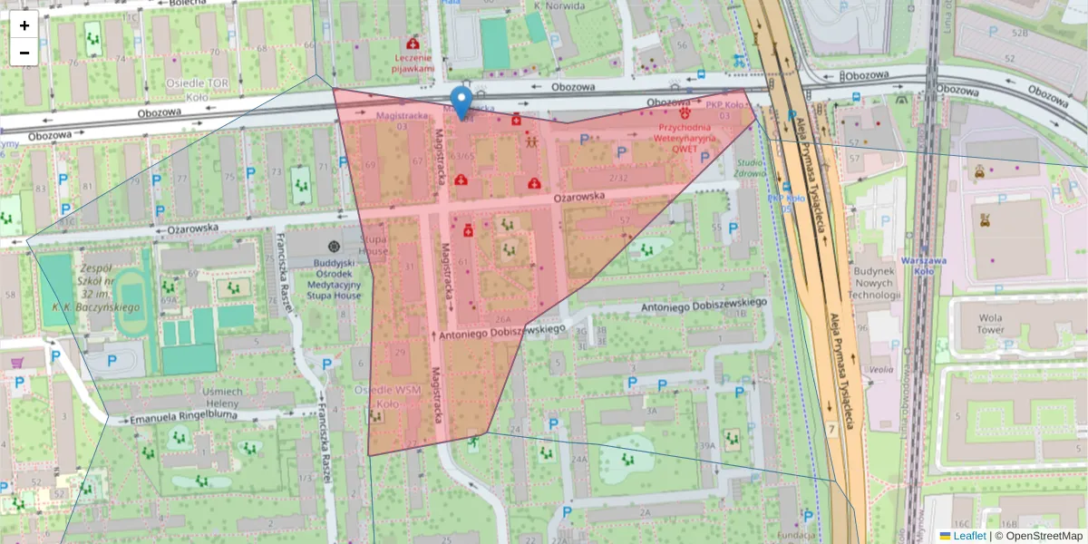 Szczegółowa mapa kodu pocztowego 01-416 z granicami, sąsiednimi kodami pocztowymi i urzędami pocztowymi