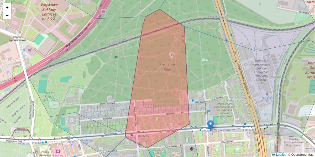 Szczegółowa mapa kodu pocztowego 01-419 z granicami, sąsiednimi kodami pocztowymi i urzędami pocztowymi