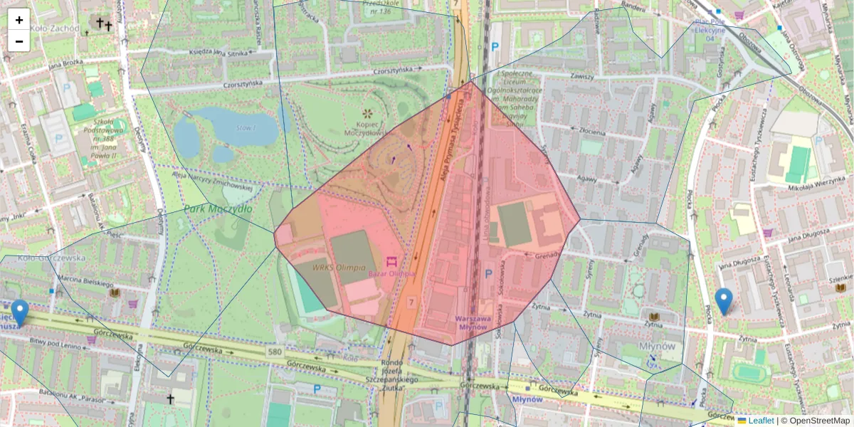 Szczegółowa mapa kodu pocztowego 01-424 z granicami, sąsiednimi kodami pocztowymi i urzędami pocztowymi