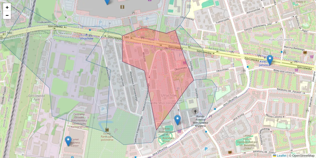 Szczegółowa mapa kodu pocztowego 01-456 z granicami, sąsiednimi kodami pocztowymi i urzędami pocztowymi