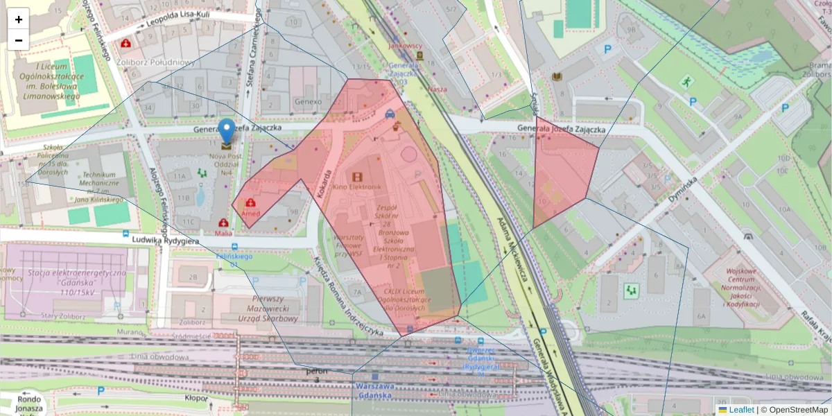 Szczegółowa mapa kodu pocztowego 01-518 z granicami, sąsiednimi kodami pocztowymi i urzędami pocztowymi