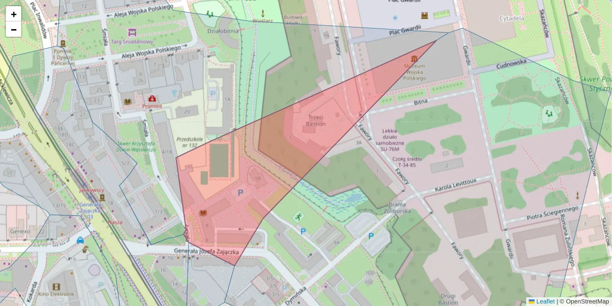 Szczegółowa mapa kodu pocztowego 01-522 z granicami, sąsiednimi kodami pocztowymi i urzędami pocztowymi