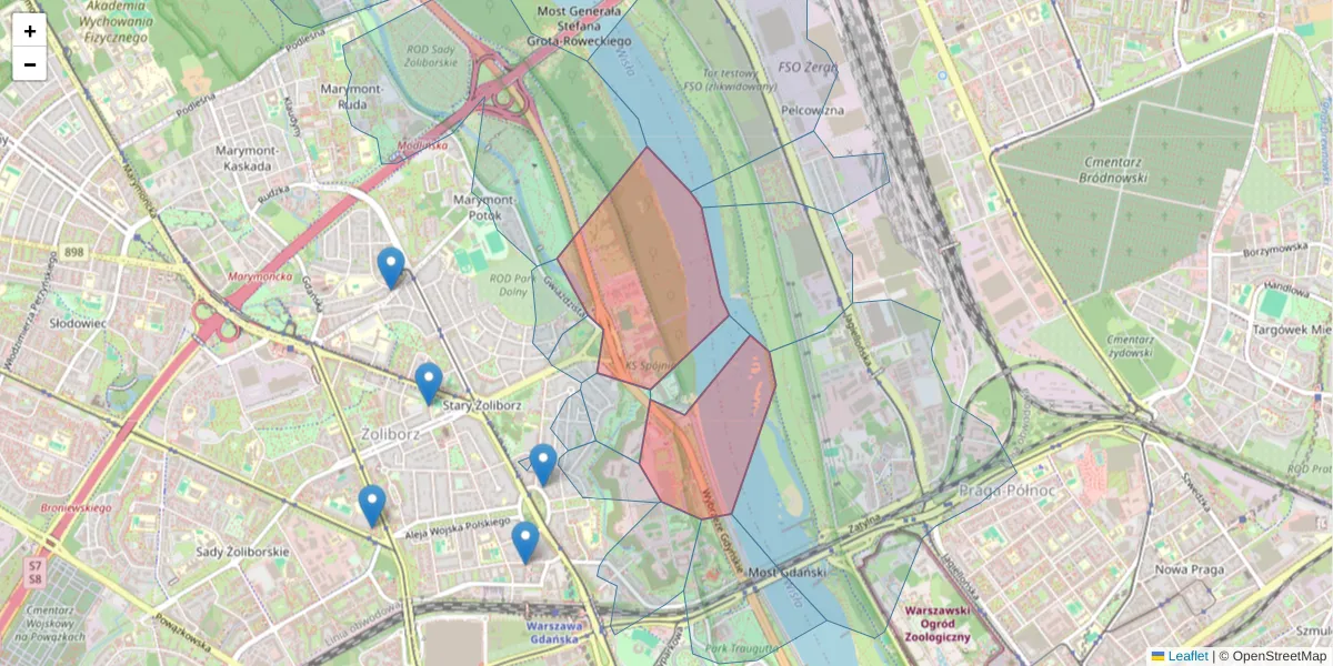 Szczegółowa mapa kodu pocztowego 01-531 z granicami, sąsiednimi kodami pocztowymi i urzędami pocztowymi