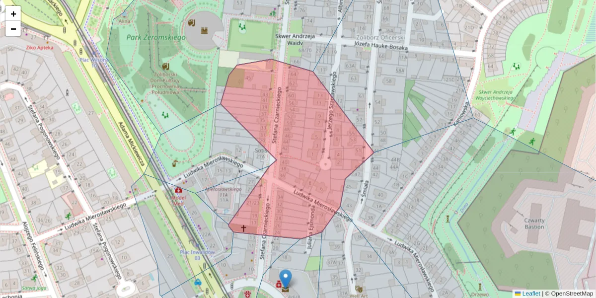 Szczegółowa mapa kodu pocztowego 01-548 z granicami, sąsiednimi kodami pocztowymi i urzędami pocztowymi