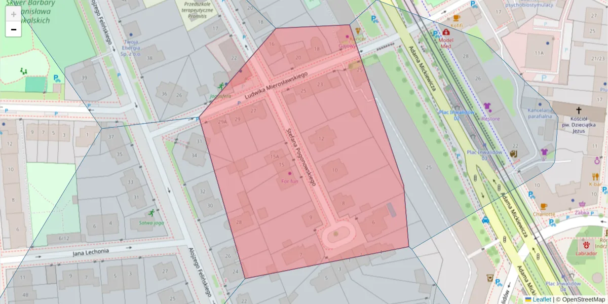 Szczegółowa mapa kodu pocztowego 01-568 z granicami, sąsiednimi kodami pocztowymi i urzędami pocztowymi