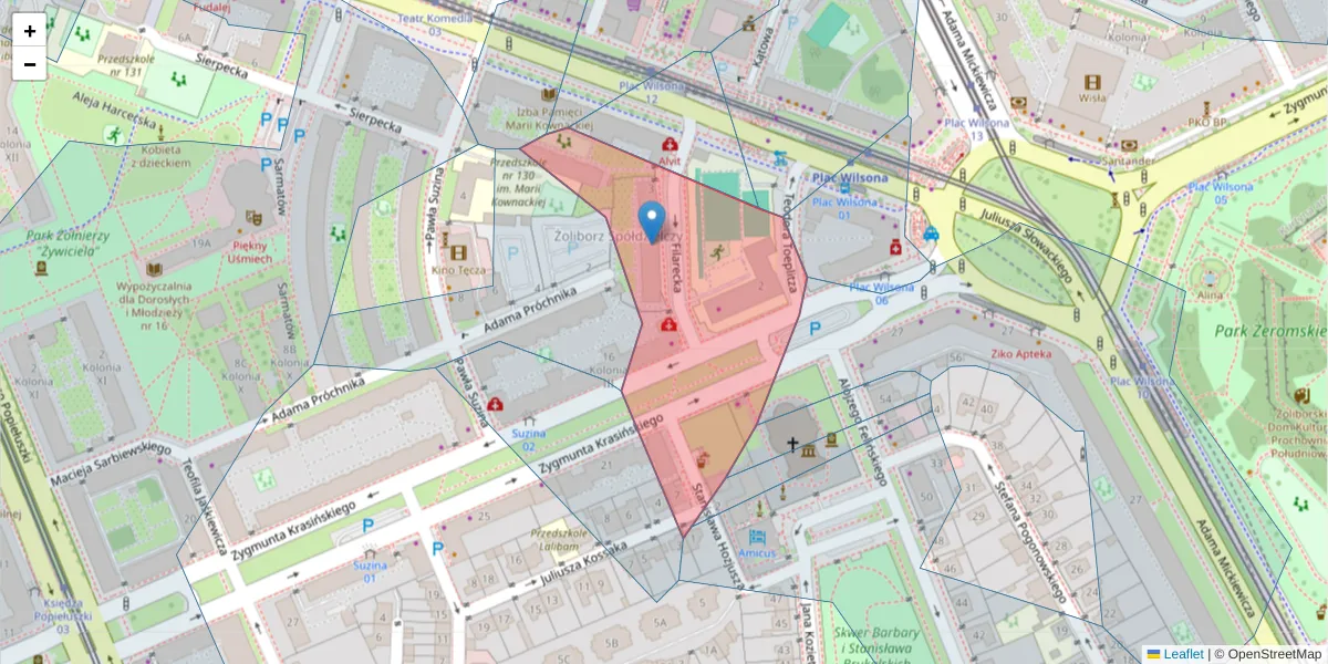 Szczegółowa mapa kodu pocztowego 01-582 z granicami, sąsiednimi kodami pocztowymi i urzędami pocztowymi