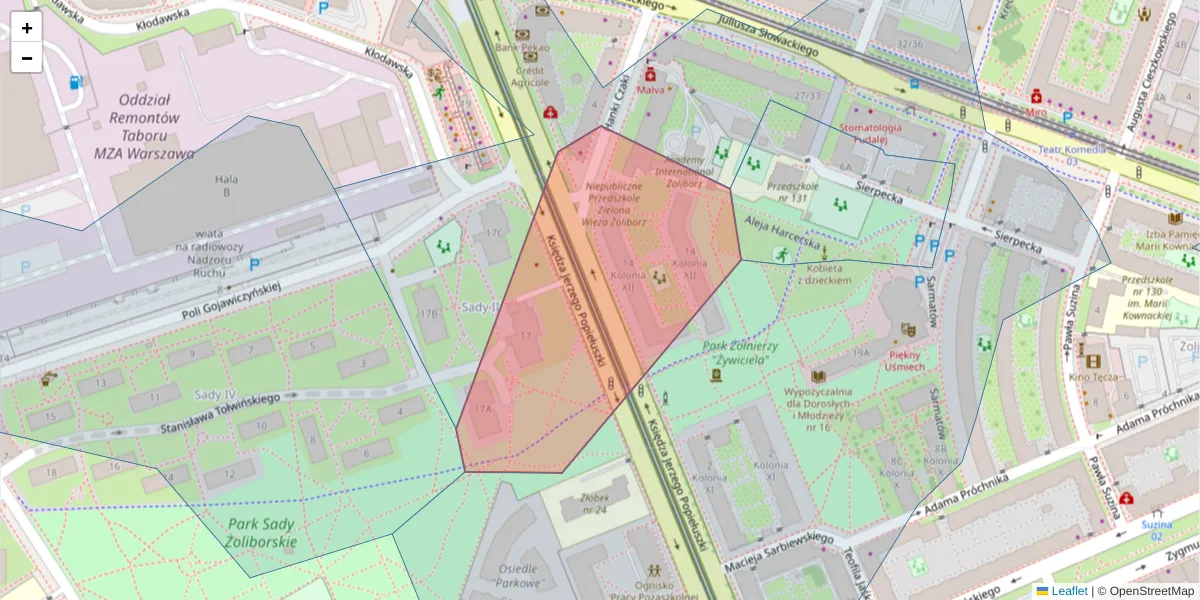 Szczegółowa mapa kodu pocztowego 01-590 z granicami, sąsiednimi kodami pocztowymi i urzędami pocztowymi
