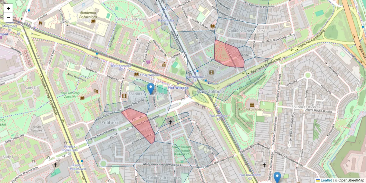 Szczegółowa mapa kodu pocztowego 01-601 z granicami, sąsiednimi kodami pocztowymi i urzędami pocztowymi