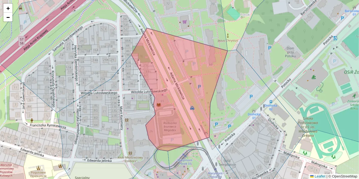 Szczegółowa mapa kodu pocztowego 01-625 z granicami, sąsiednimi kodami pocztowymi i urzędami pocztowymi