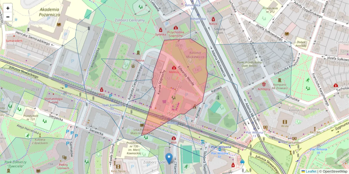 Szczegółowa mapa kodu pocztowego 01-627 z granicami, sąsiednimi kodami pocztowymi i urzędami pocztowymi