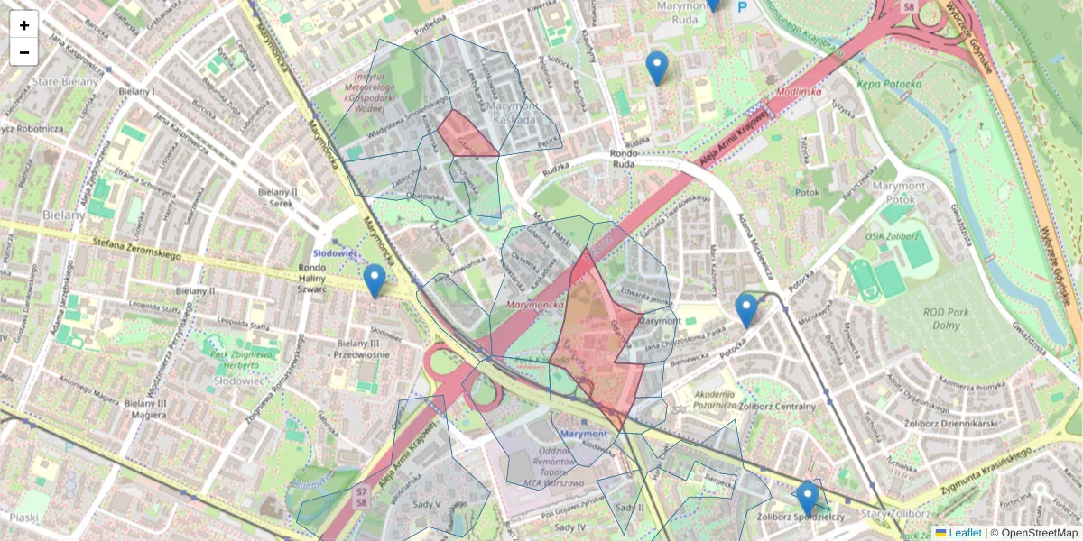 Szczegółowa mapa kodu pocztowego 01-633 z granicami, sąsiednimi kodami pocztowymi i urzędami pocztowymi