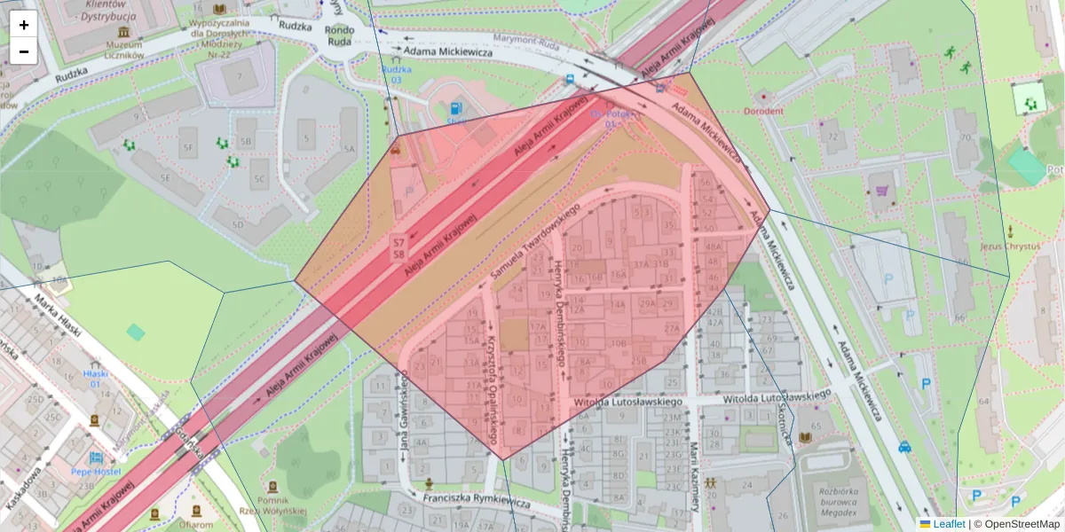 Szczegółowa mapa kodu pocztowego 01-644 z granicami, sąsiednimi kodami pocztowymi i urzędami pocztowymi