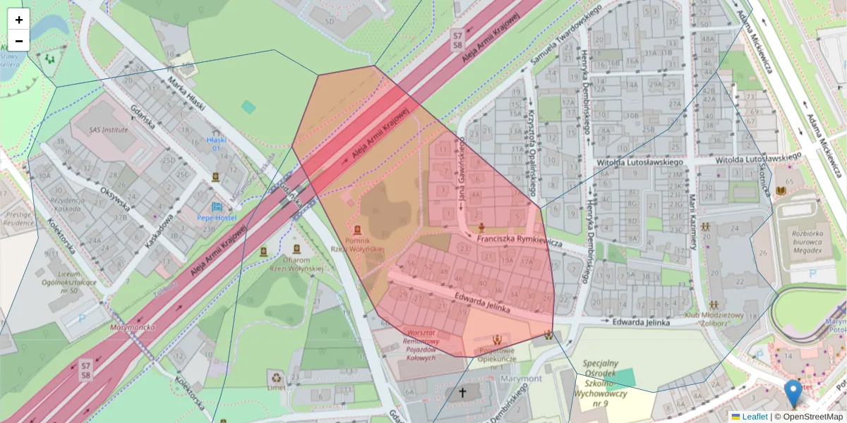 Szczegółowa mapa kodu pocztowego 01-646 z granicami, sąsiednimi kodami pocztowymi i urzędami pocztowymi