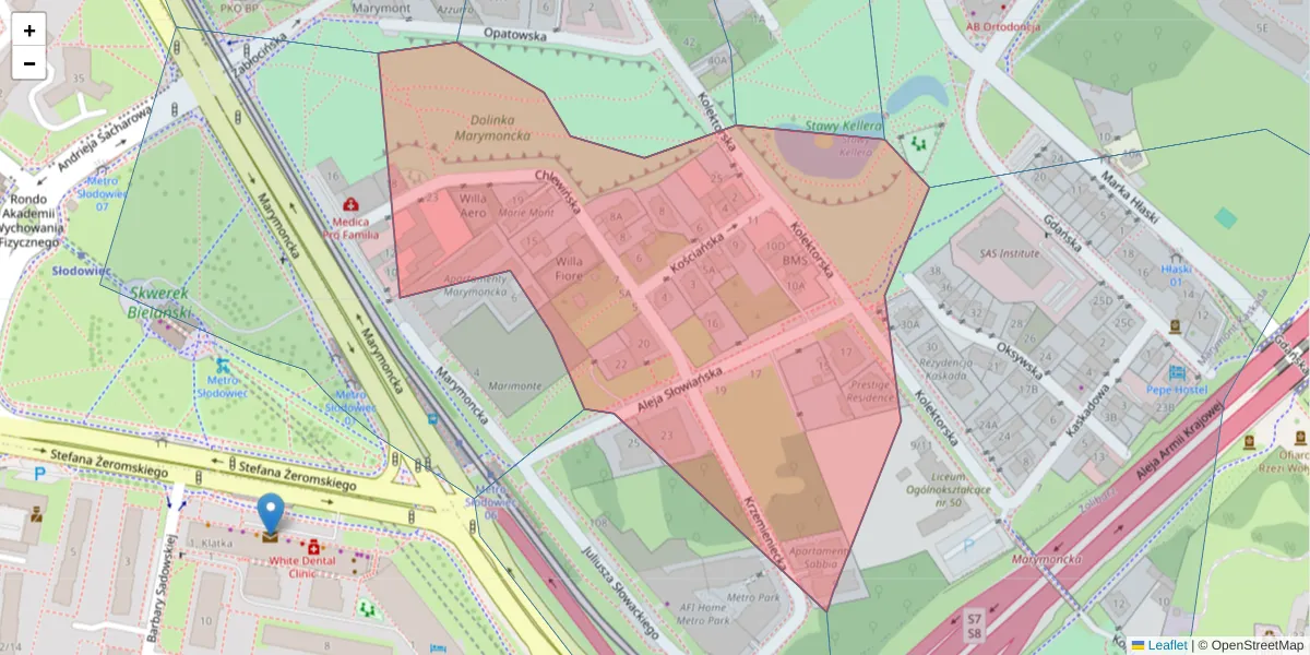 Szczegółowa mapa kodu pocztowego 01-695 z granicami, sąsiednimi kodami pocztowymi i urzędami pocztowymi