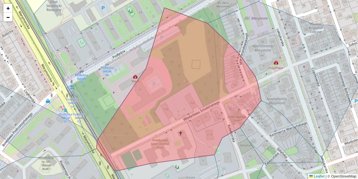 Szczegółowa mapa kodu pocztowego 01-698 z granicami, sąsiednimi kodami pocztowymi i urzędami pocztowymi