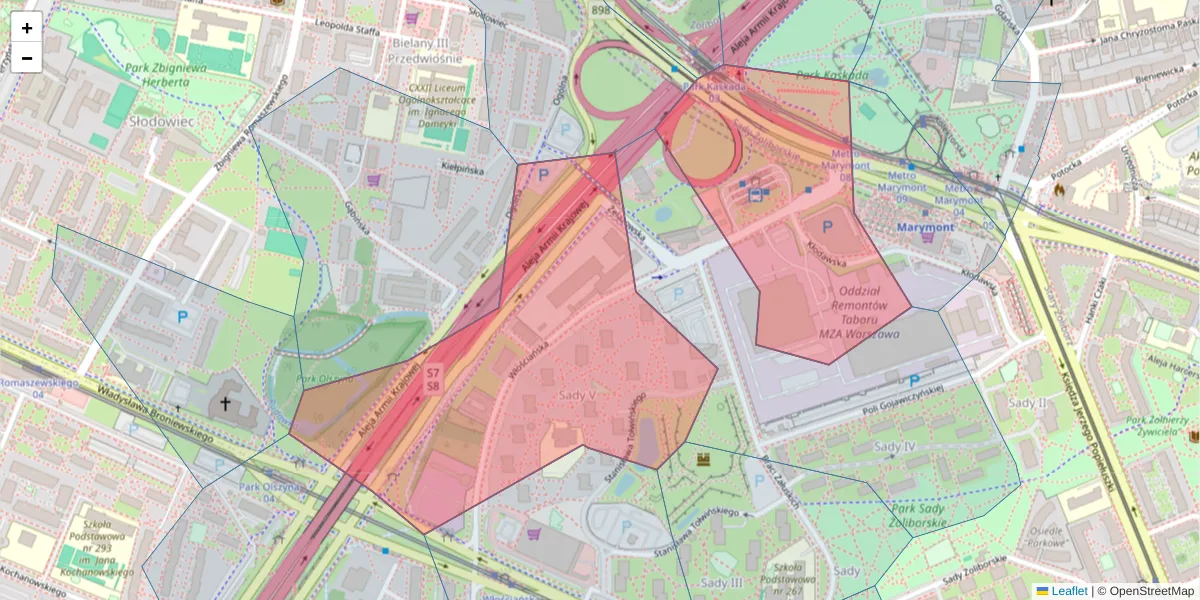 Szczegółowa mapa kodu pocztowego 01-710 z granicami, sąsiednimi kodami pocztowymi i urzędami pocztowymi