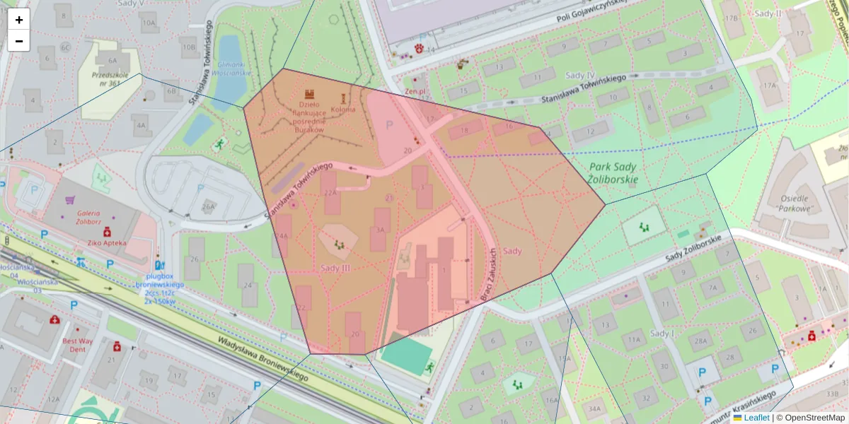 Szczegółowa mapa kodu pocztowego 01-711 z granicami, sąsiednimi kodami pocztowymi i urzędami pocztowymi