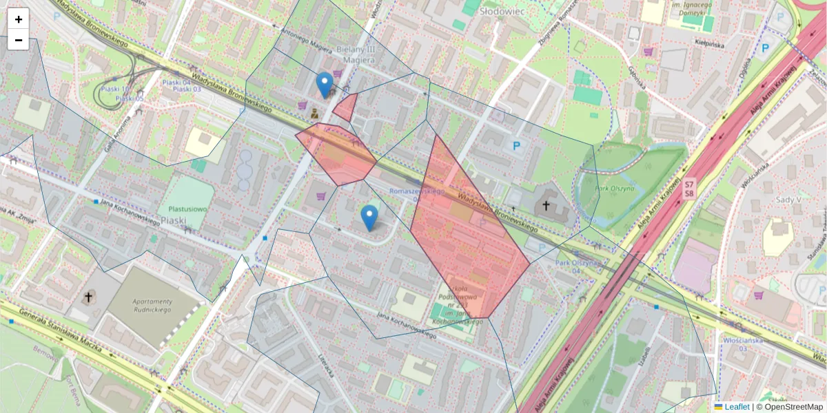 Szczegółowa mapa kodu pocztowego 01-716 z granicami, sąsiednimi kodami pocztowymi i urzędami pocztowymi