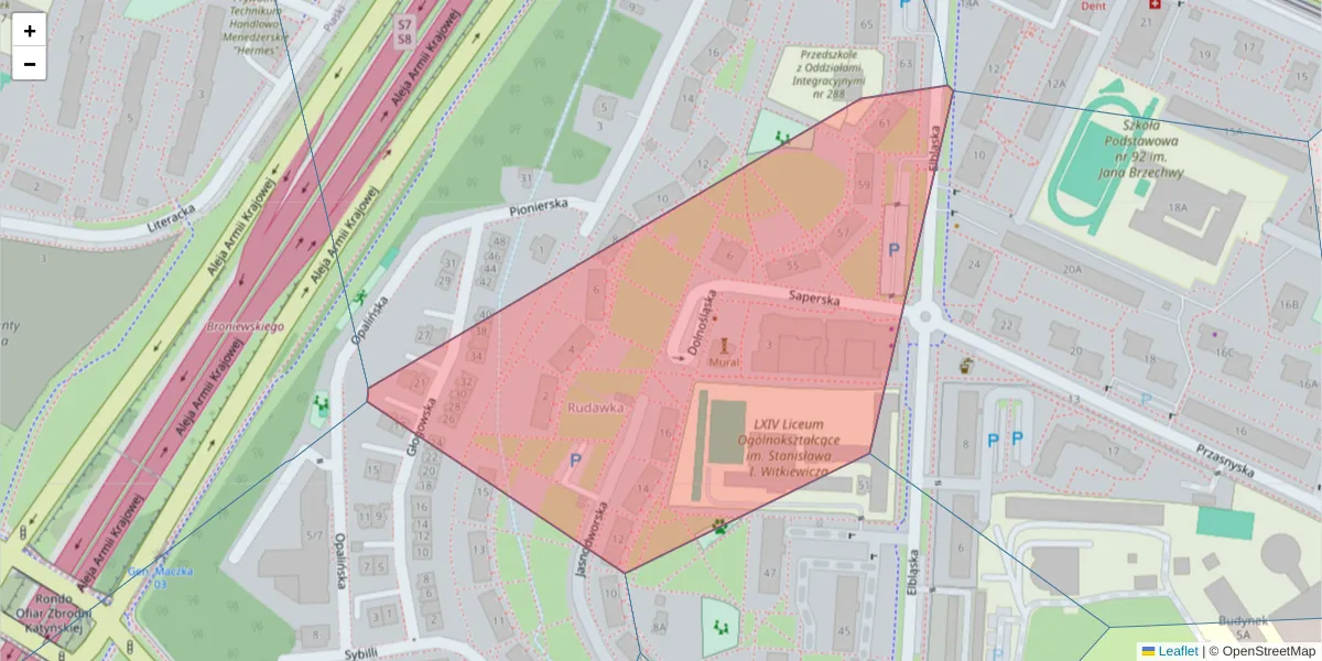 Szczegółowa mapa kodu pocztowego 01-736 z granicami, sąsiednimi kodami pocztowymi i urzędami pocztowymi