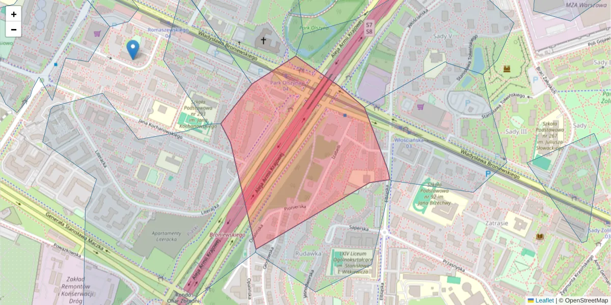 Szczegółowa mapa kodu pocztowego 01-738 z granicami, sąsiednimi kodami pocztowymi i urzędami pocztowymi