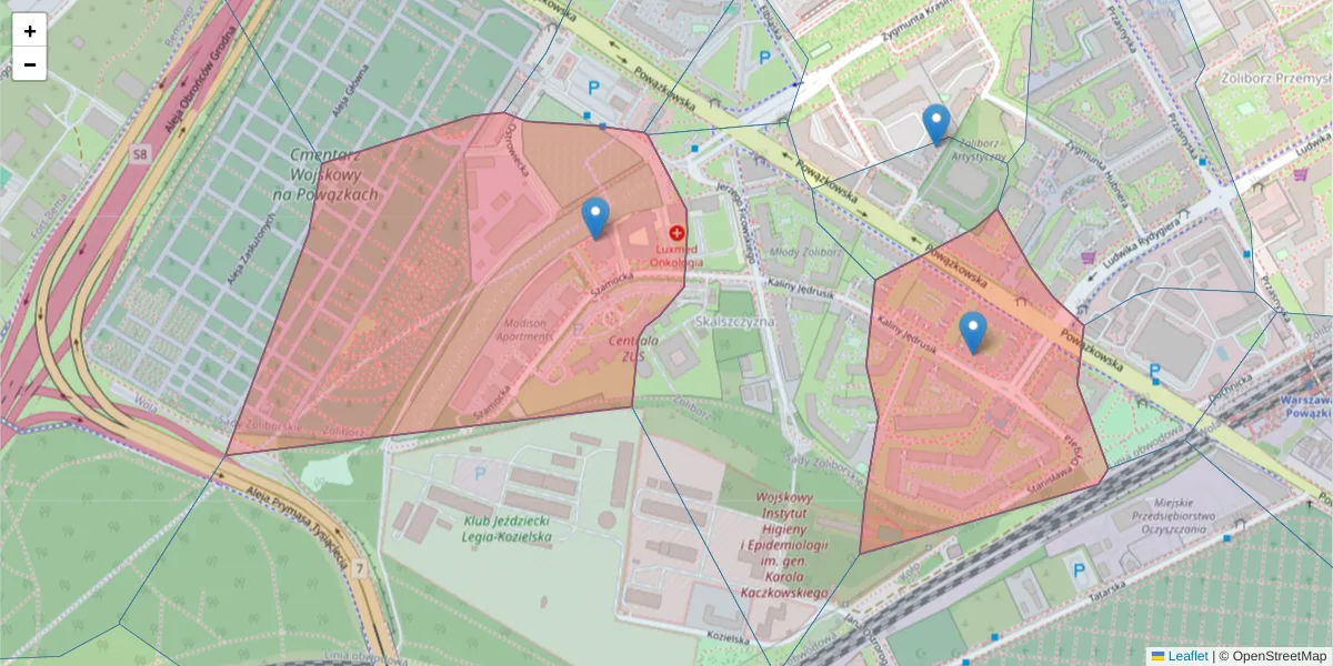 Szczegółowa mapa kodu pocztowego 01-748 z granicami, sąsiednimi kodami pocztowymi i urzędami pocztowymi