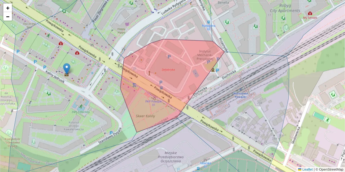 Szczegółowa mapa kodu pocztowego 01-796 z granicami, sąsiednimi kodami pocztowymi i urzędami pocztowymi