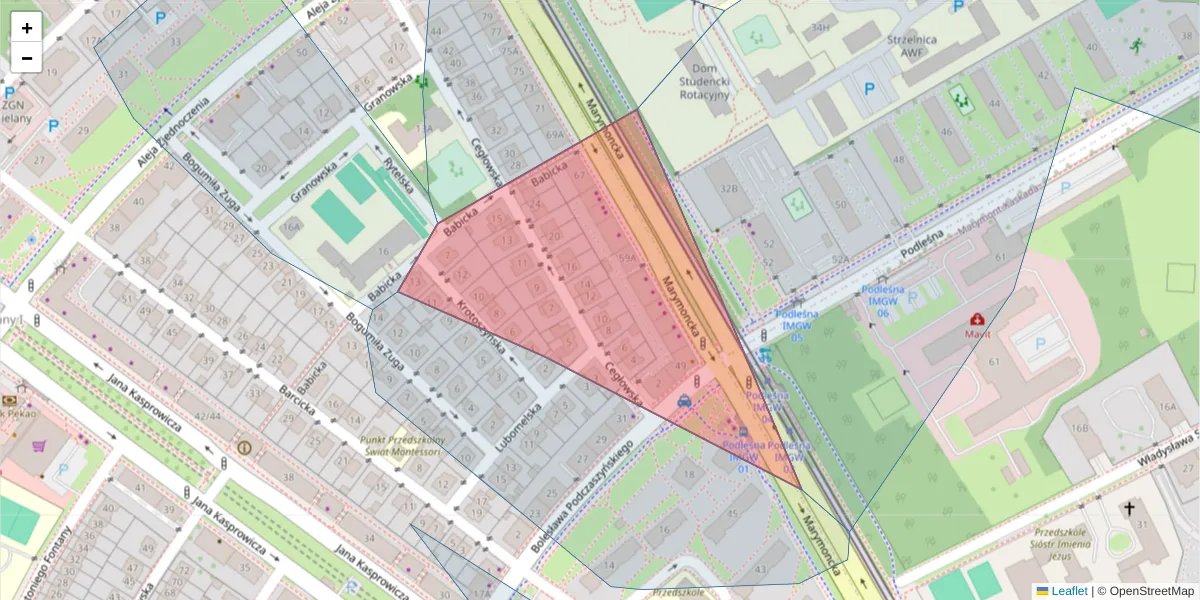 Szczegółowa mapa kodu pocztowego 01-802 z granicami, sąsiednimi kodami pocztowymi i urzędami pocztowymi